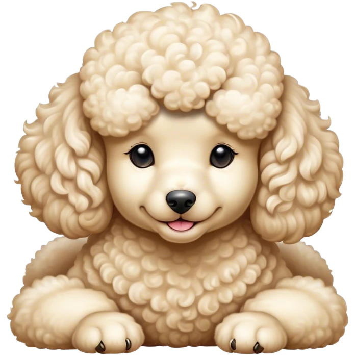 Meme-Worthy Cute Sleeping Cream Poodle Portrait Emoji, Head resting peacefully with a contented smile, showcasing a delightfully elegant build and a luxuriously soft, curly cream Fur, eyes shut in a serene nap, Simplified yet hilariously adorable features, highly detailed, glowing with a soft, drowsy light, high shine, relaxed and utterly lovable, stylized with an air of playful laziness, bright and heartwarming, soft glowing outline, capturing the essence of a comically sleepy companion, so meme-worthy it feels like it could instantly become the next viral sensation of adorable slumber! emoji