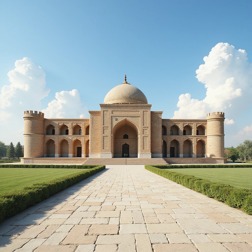 photorealistic illustration of the Khan's Palace in Bakhchisaray, detailed architecture, bright daylight, clear sky, matching the reference photo as closely as possible emoji