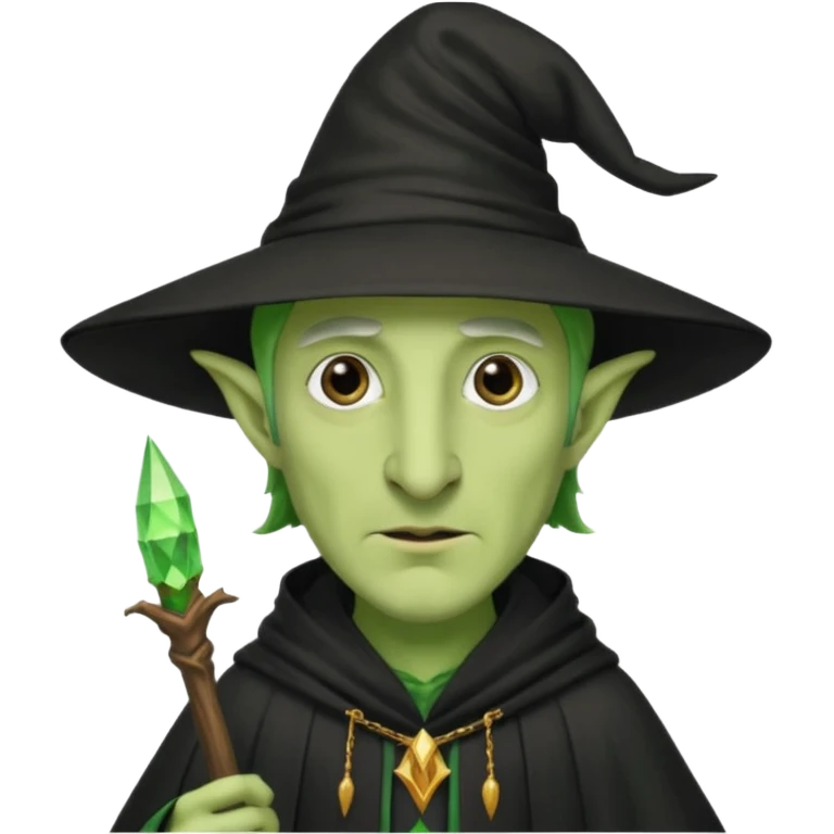 Green-skinned male wizard with a long nose, wearing a black hat and robe emoji