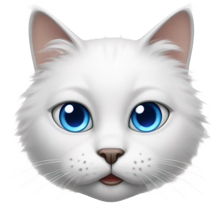 White cat with blue eyes with a fur at the nose and mouth arena emoji
