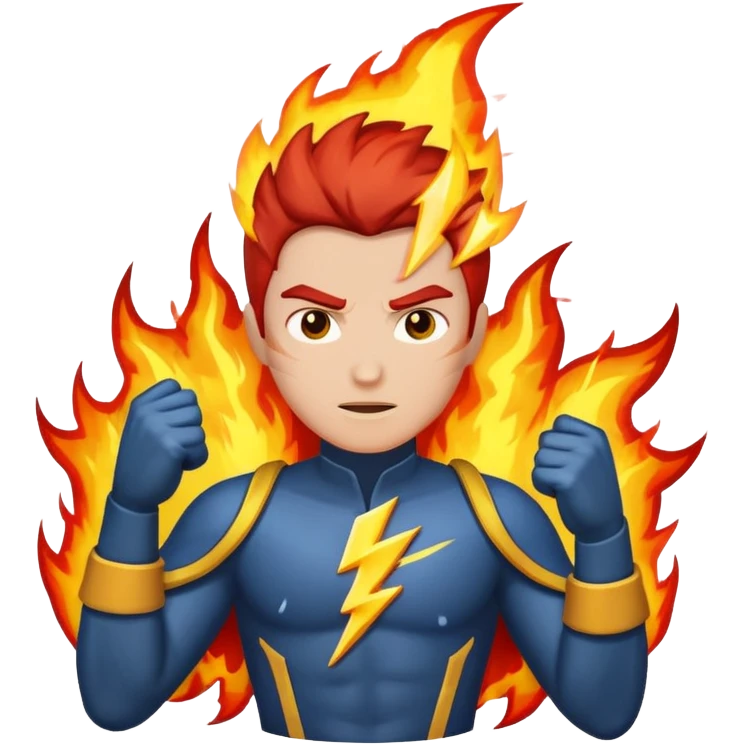 A hero standing tall, with lightning bolts and fire surrounding them emoji