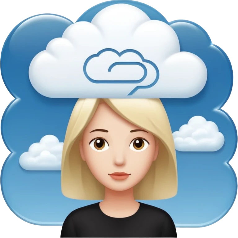A thinking person with a thought cloud showing a modern hotel reception emoji