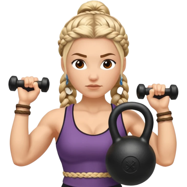 Una Kettlebell con la parte delantera con una vikinga que sea mujer con trenzas emoji