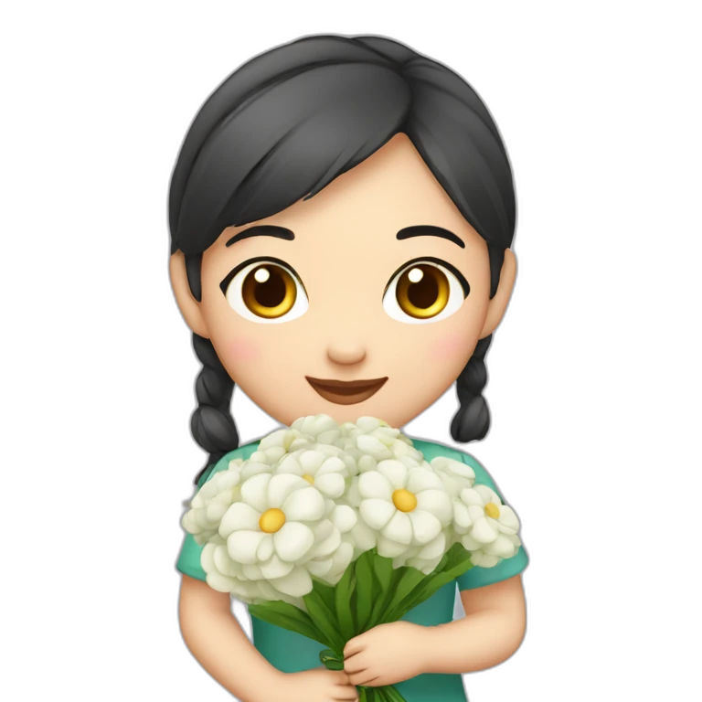 cute Chinese girl with bouquet emoji