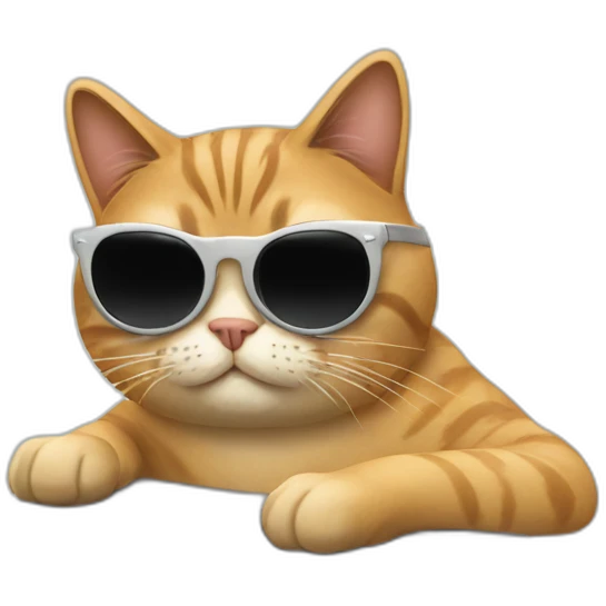 cat with round sunglasses working behind a laptop emoji