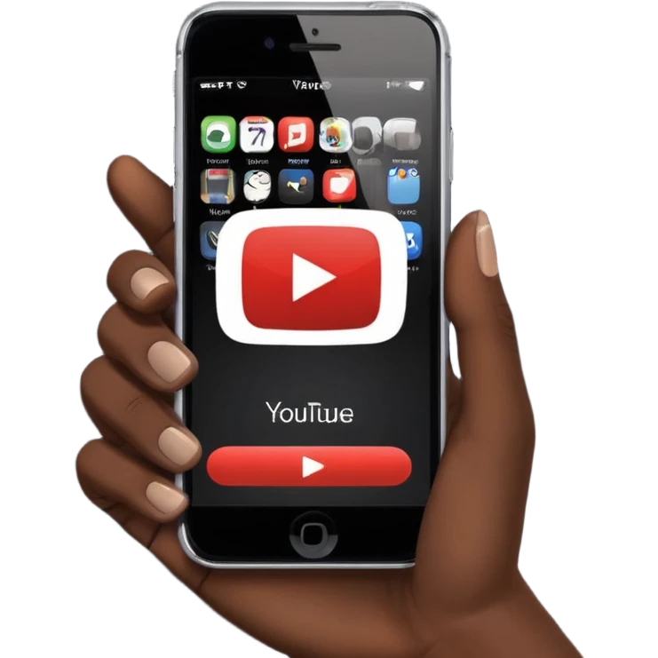 African American hand holding iPhone on YouTube app showing video views emoji