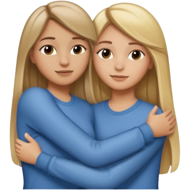 dark blonde girl with highlights and blowout hugging blonde girl with straight hair emoji