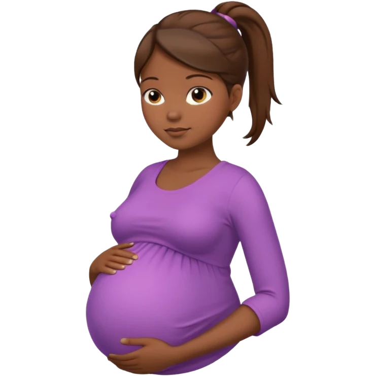 pregnant woman, brown hair, dark skin, ponytail, only abdomen, neck and head emoji