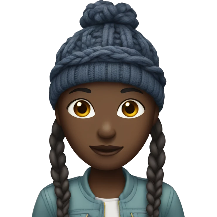 Dark skin girl with braids and a beanie emoji