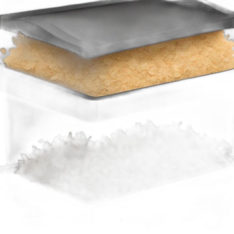 Black cubic plastic container with wood shavings inside emoji