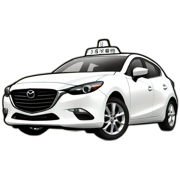 Mazda 3 TAXI,  Sticker, RELAX, Monochrome, Chibi, Outline, Vector, Yellow background, Detail, Conversation cloud emoji