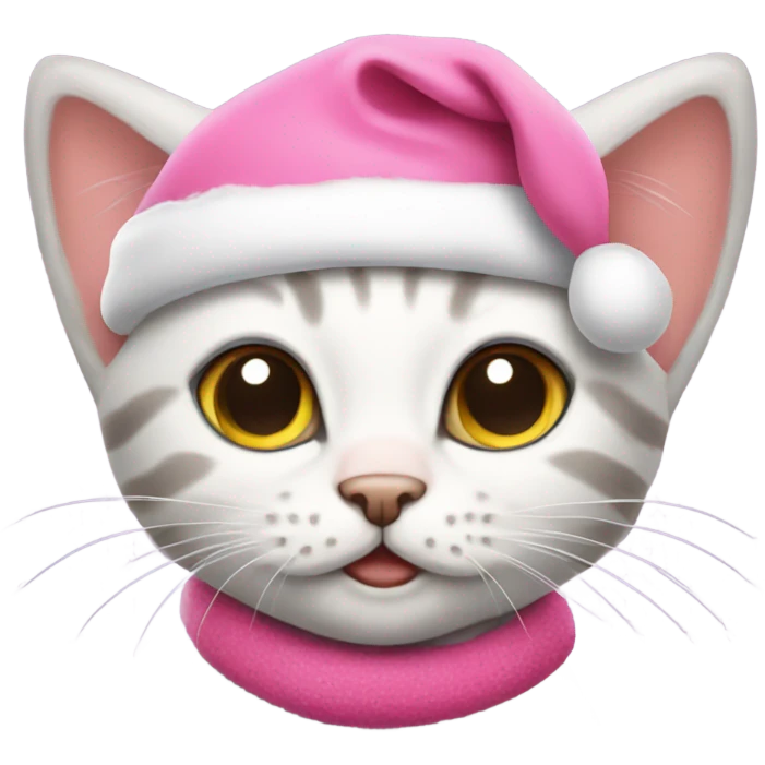 Kitten wearing pink Santa hat emoji