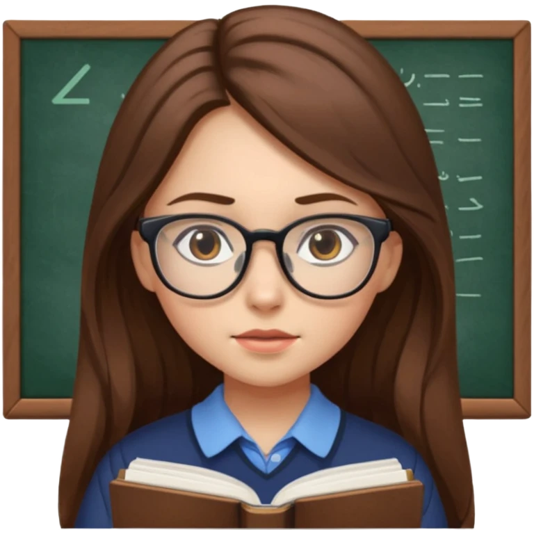 girl long brown hair, wear glases, study emoji