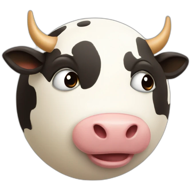 3d sphere with a cartoon sincere dropper Cow skin texture with tiny eyes emoji