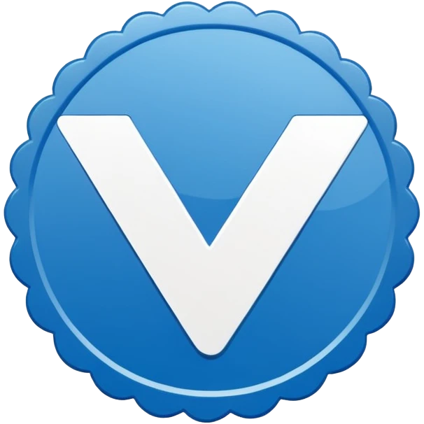 Flat blue verification badge emoji, scalloped circular shape, bold white checkmark in center, clean vector style, no text, no gradient, transparent background, emoji icon. emoji