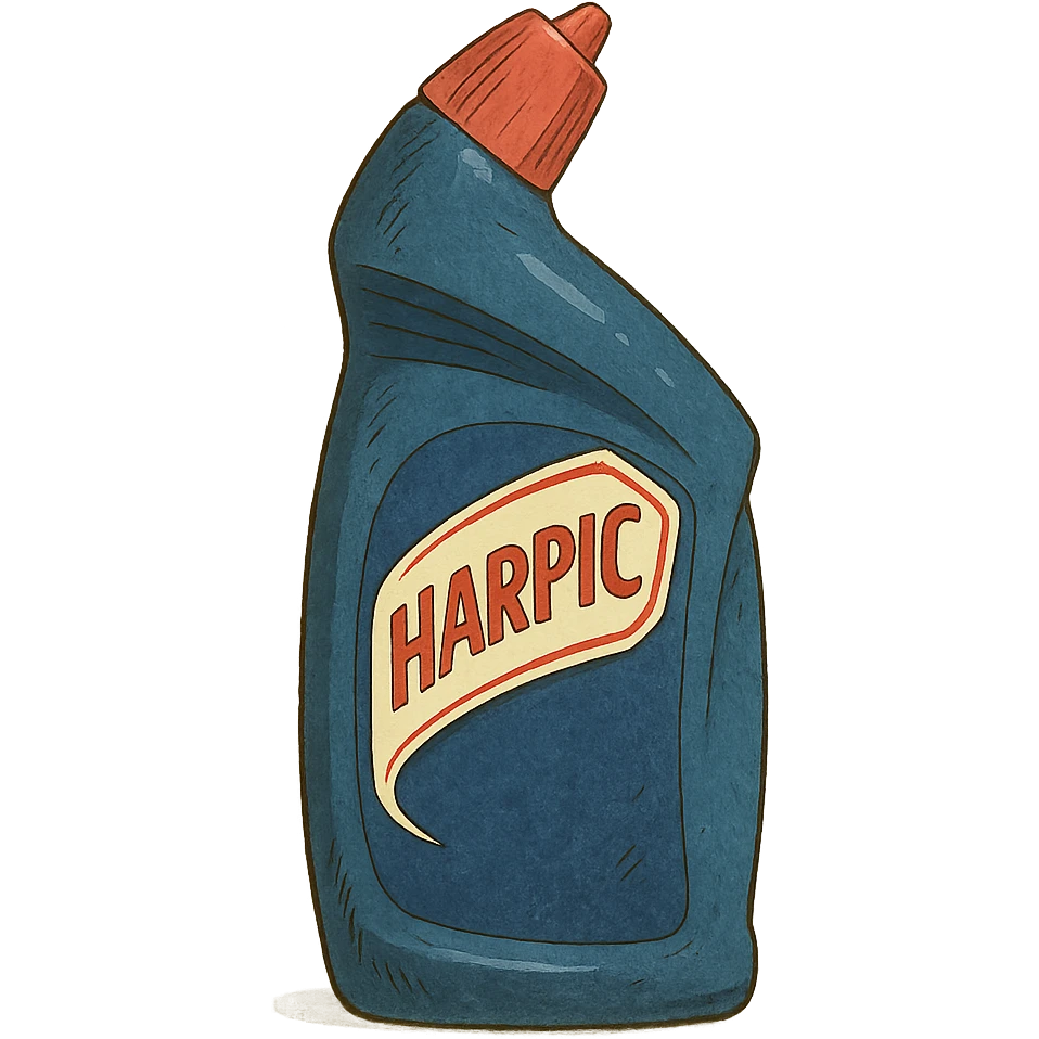 ghibli style Harpic cleaning product bottle emoji