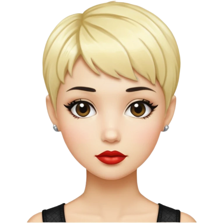 woman pixie cut blonde textured black hair shiny glossy lips emoji