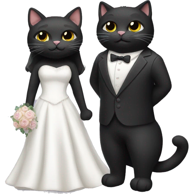 Black cat wearing suit and white cat wearing wedding dress emoji