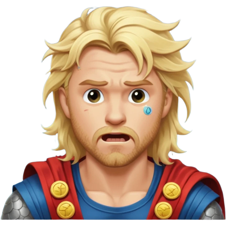 disheveled Thor losing money at a slot machine, panicked face, coins flying emoji