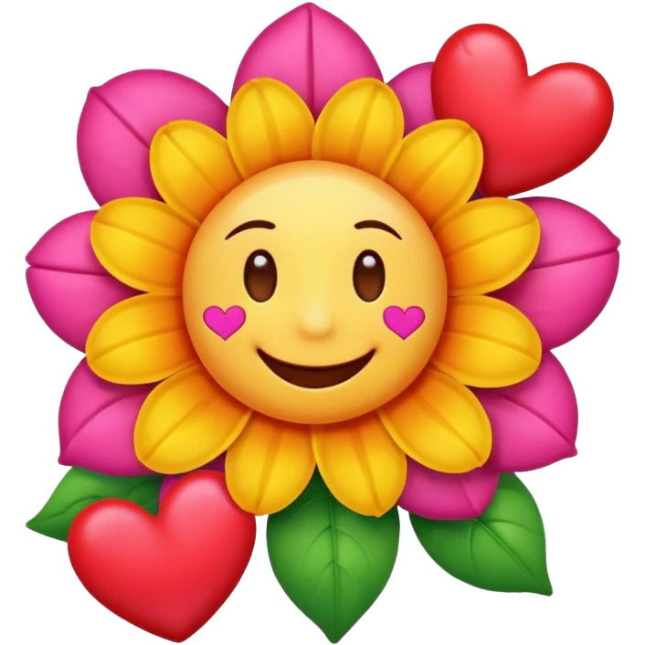 smiling flower surrounded by hearts and kisses emoji