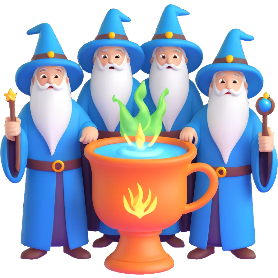 three wizards around a glowing cup emoji
