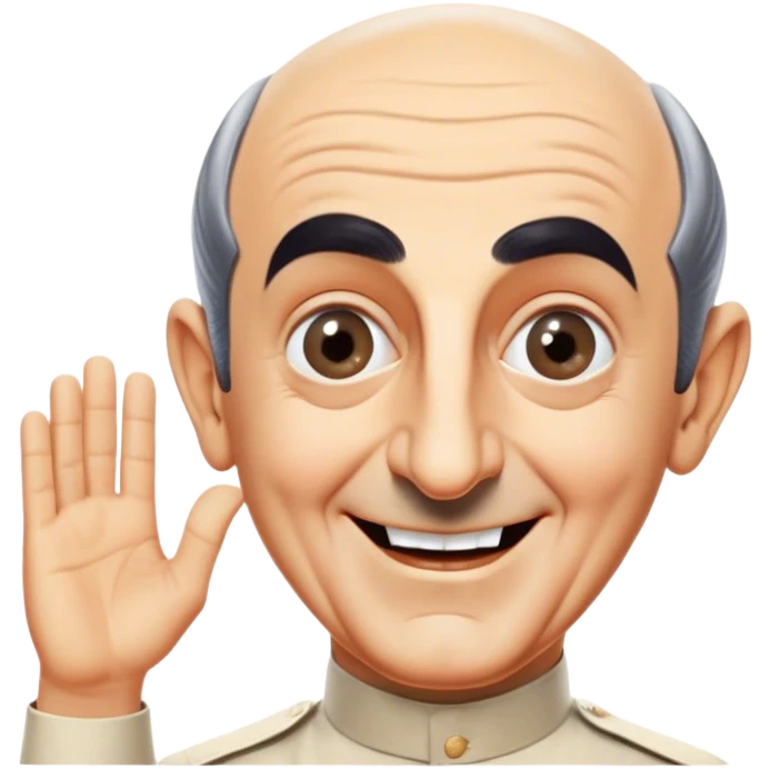 Icon for Comedy Movie: A vintage movie poster-style design with a humorous scene—Louis de Funès in his iconic comedic pose, exaggerated facial expression, and wide-open eyes. Include a slapstick element like falling over or interacting with a funny prop. Retro cinematic feel. Transparent background. emoji