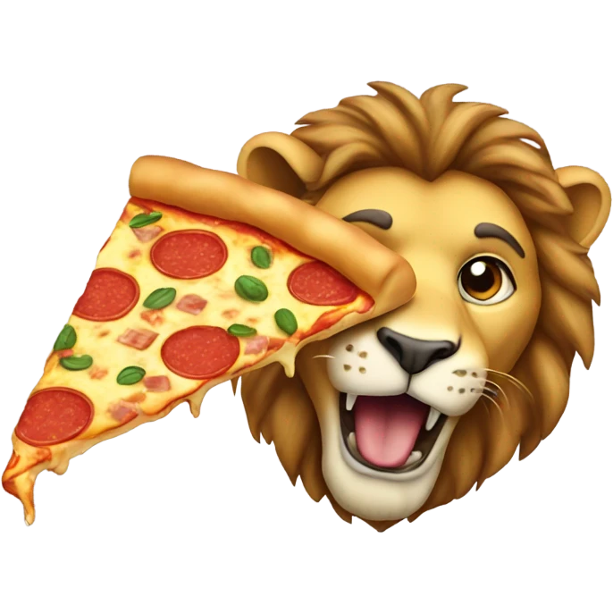 A lion eating a pizza emoji
