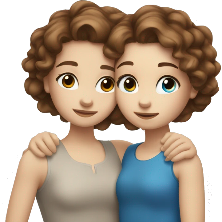 two girl cuddling brown wavy hair white skin and blue eyes emoji