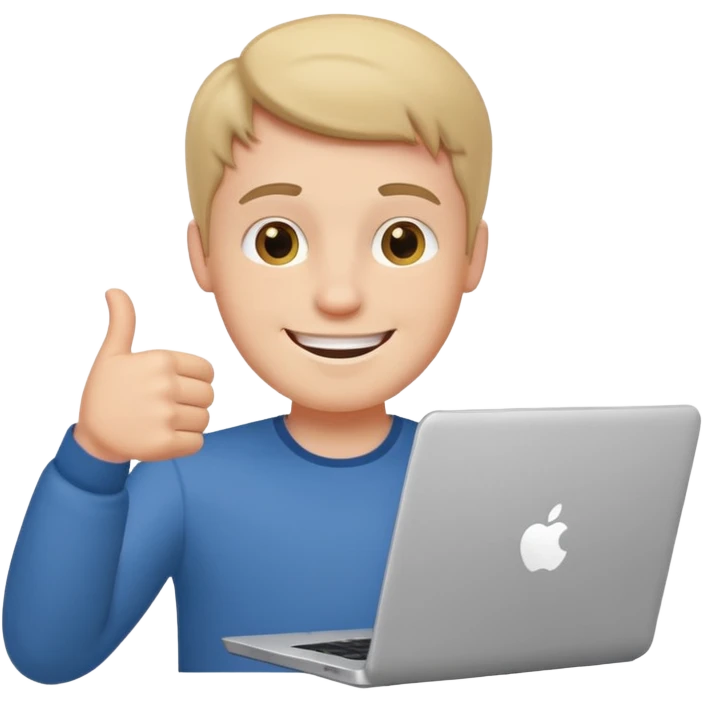 white guy sitting with laptop showing thumb emoji