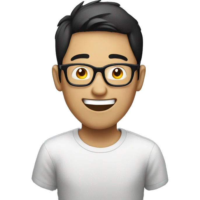 asian guy with black and glasses uy laughing with computer emoji