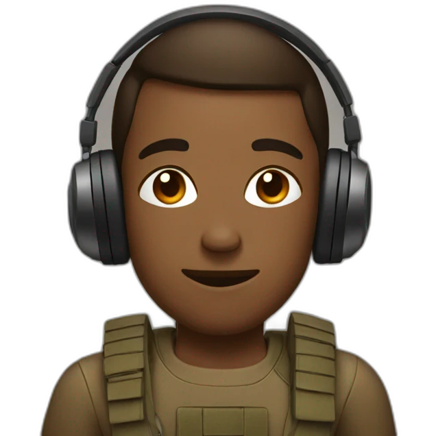 Brown Soldier wearing headphones with brown eyes emoji