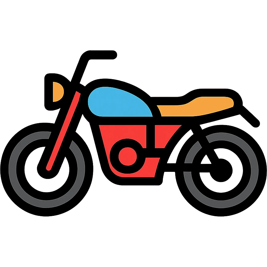 Motorcycle icon with simple shapes, side view with visible wheels, handlebars, and seat emoji