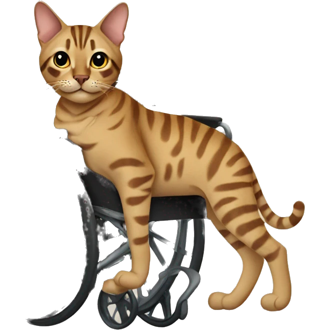Tan bengal cat in a wheelchair emoji