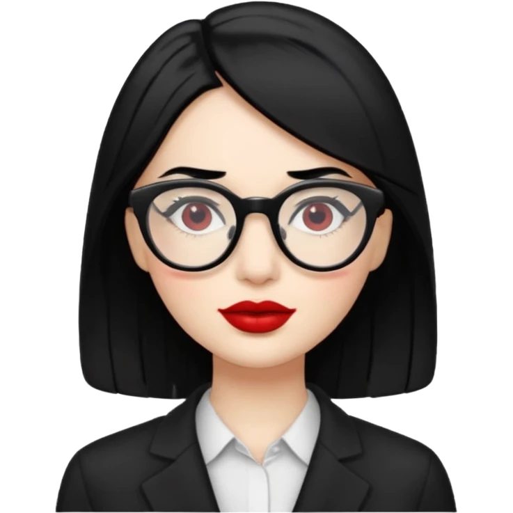 black hair with red lipstick and glasses emoji