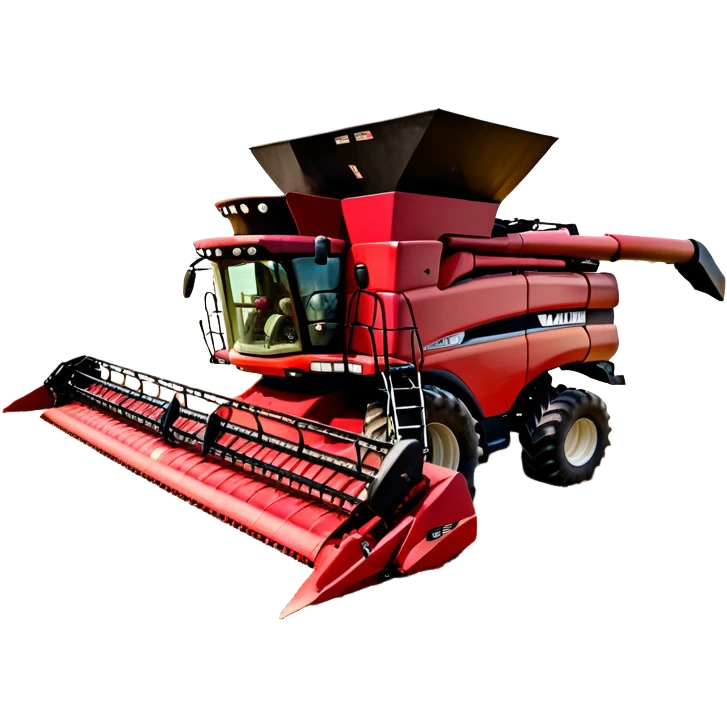 Case IH Axial-Flow 8250 (2022) – Cinematic-realistic Case IH Axial-Flow 8250 harvester, its deep red body towering over endless wheat fields. The massive cutting header slices through golden crops, sending a steady stream of grain into the bin as dust and chaff swirl in the afternoon sun. emoji
