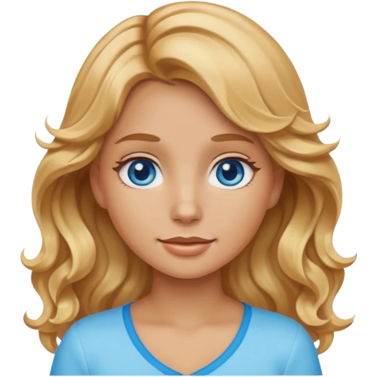 Girl emoji with wavy honey blonde hair and ice blue eyes with tan skin emoji