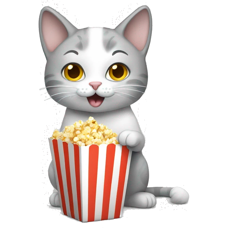 White and gray cat eating popcorn emoji
