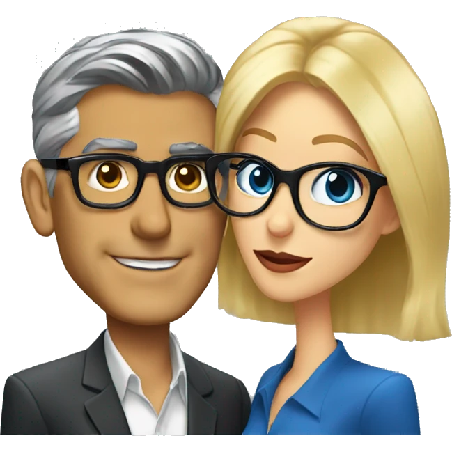  George Clooney and blonde woman with blue eyes and glasses kisses  emoji