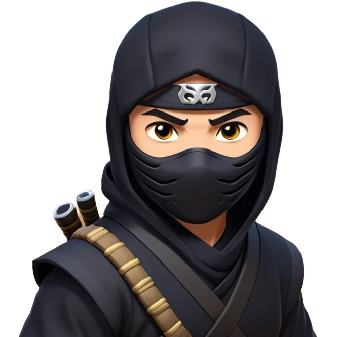 clash-of-clans-aesthetic_-cinematic-mysterious-male-ninja-portrait-emoji, rendered in a flat, vector-style with minimal shading and bold, simplified shapes, with a head slightly turned revealing intense, focused eyes, perched crouched next to an agile trained panther tiger with glossy fur moving silently through shadowed urban rooftops and moonlit alleyways. emoji