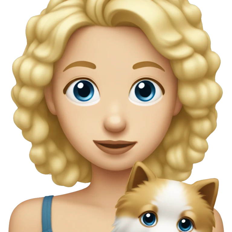 Blonde girl blue eyes holding spitz  emoji