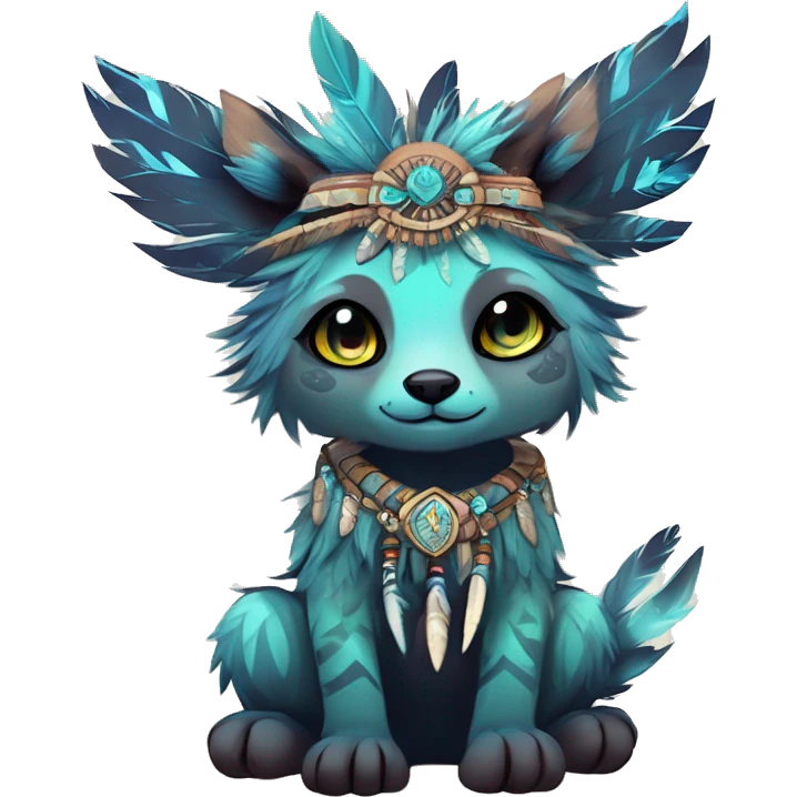 cute Kawaii edgy ethereal shy epic tribal fantasy animal fursona Fionbri creature by griffsnuff & LiLaiRa & Falvie with exotic colors with intricate patterns and feathers and headdress and necklace full body emoji