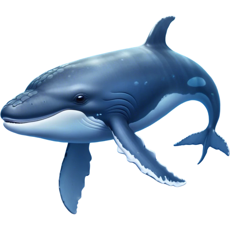 Cinematic Noble Humpback Whale Portrait Emoji, Poised and grand, with an enormous, barnacle-speckled blue-gray body, soulful, wise eyes, and a deeply serene presence, Simplified yet sharp and sophisticated features, highly detailed, glowing with a soft oceanic radiance, high shine, intelligent and powerful, stylized with an air of deep-sea mystery, focused and regal, soft glowing outline, capturing the essence of a legendary giant of the ocean that appears ready to glide majestically through the waves with effortless grace! emoji