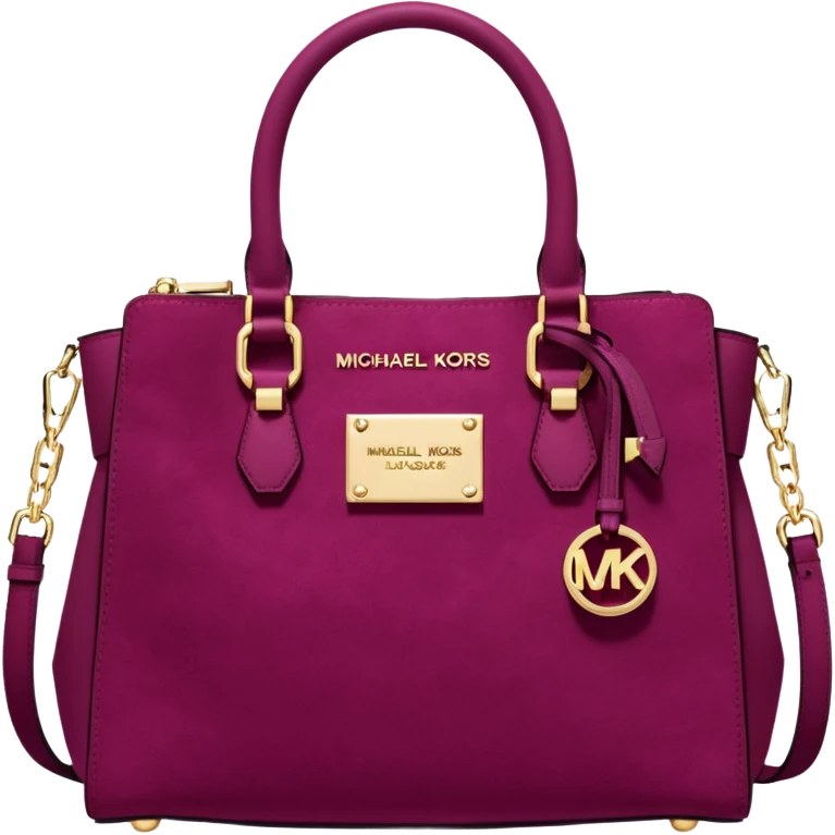 Hyper Realistic, Michael Kors dark raspberry color suede, logo bag, gold embellishments  emoji