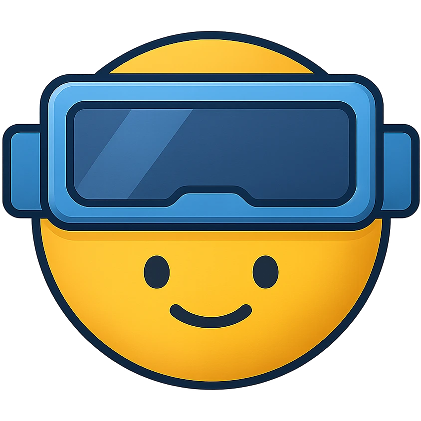 yellow face with blue robot visor, digital illustration emoji