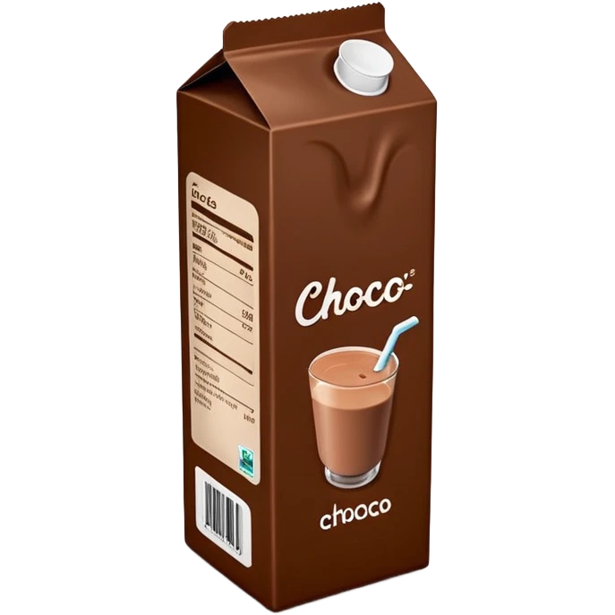 Tall thin chocolate milk carton with text that says "choco" emoji