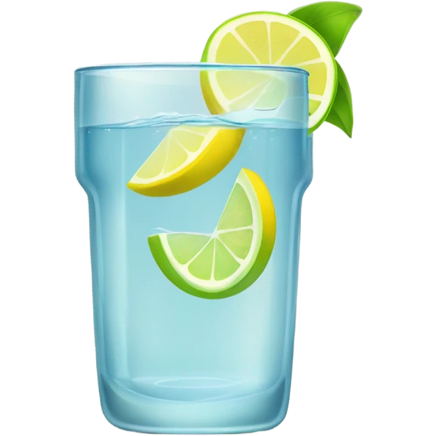 Un vaso de agua transparente con rodajas de limón emoji