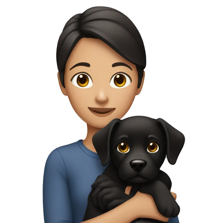 Brunette girl holding black dog emoji