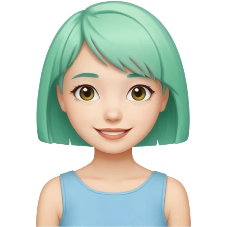 Girl with Mint Bob Cut – short pastel-green hair, cheerful smile. emoji