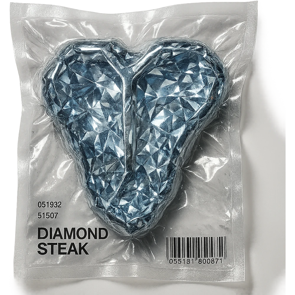meat steak made of diamond, glossy and puffy, no background emoji