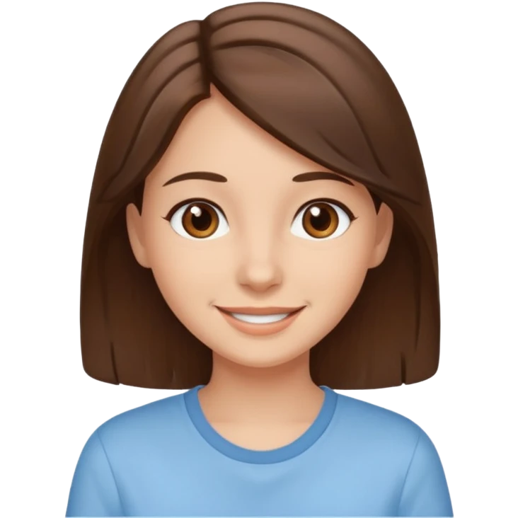 brown eyed girl with medium length brown hair, smiling emoji